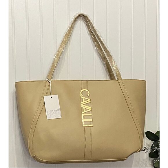 Cavalli Class Sandra Tan Almond Shopper Tote Bag Purse - Picture 1 of 9